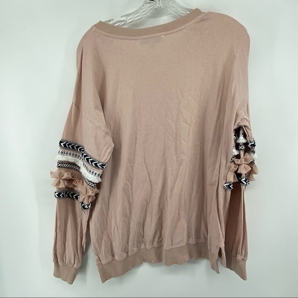 See and Be Seen Sz Medium Pink Fringe Embroidered Boho Sweatshirt T3032 - Picture 4 of 9